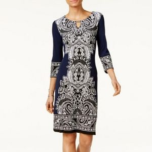 JM Collection Dress Blue Floral Sheath 3/4 Sleeve